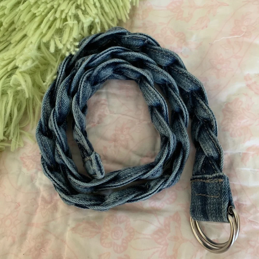 Belt Lot of 3 Solid Plaid Jean Braided Adjustable Blue Pink Girls